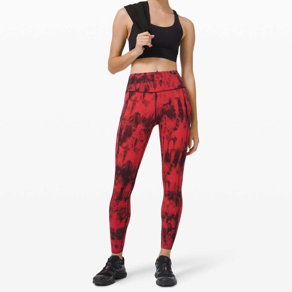 Lululemon Fast and Free Tight II 25" Game Day Red Black Multi size 2